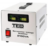 Stabilizator tensiune monofazat 1.2KW 1200W cu ServoMotor si 2 iesiri Schuko + ecran LCD cu valorile tensiunii, TED Electric, Oem