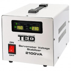 Stabilizator tensiune monofazat 1.2KW 1200W cu ServoMotor si 2 iesiri Schuko + ecran LCD cu valorile tensiunii, TED Electric