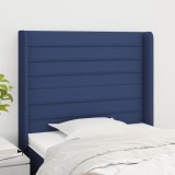 Cumpara ieftin Tăblie de pat cu aripioare, albastru, 93x16x118/128 cm, textil