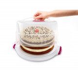 Suport portabil pentru tort Metaltex, plastic, 8-15x30 cm, alb/roz