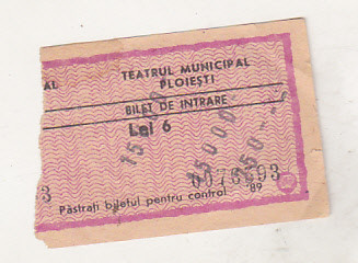 bnk div Bilet Teatrul Municipal Ploiesti 1989