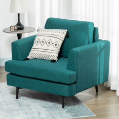 HOMCOM Fotoliu modern pentru living cu scaun captusit, picioare din otel si tesatura respirabila, efect de in 96x87x87 cm, Verde