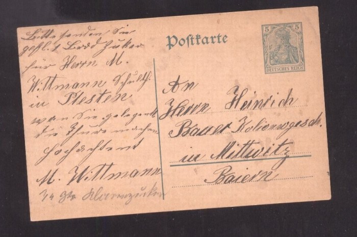 Germany - Postal History Rare Old postcard postal stationery Bayern D.450