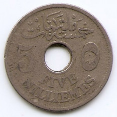 Egipt 5 Milliemes 1917 - Hussein Kamel, Cupru-nichel, 23.10 mm KM-315 (2)