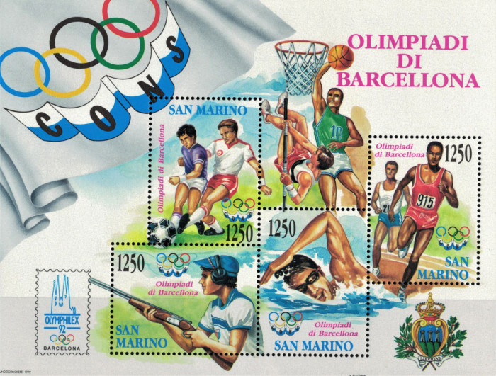 SAN MARINO 1992 - Sport, Jocuri Olimpice/ colita MNH