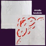 Fata de perna 74x72cm - broderie sparta cusuta de mana, motiv bujori