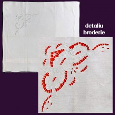 Fata de perna 74x72cm - broderie sparta cusuta de mana, motiv bujori