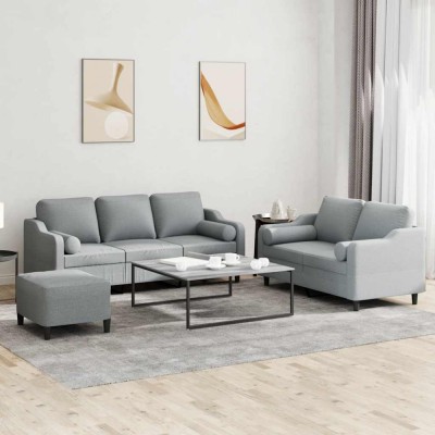 vidaXL Set de canapele cu perne, 3 piese, gri deschis, textil foto