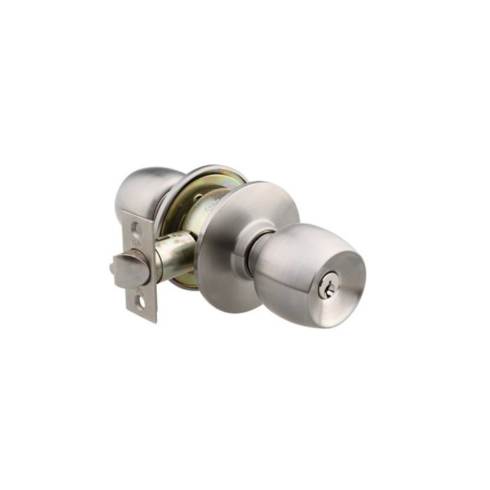 Maner cu rozeta rotunda pentru usa intrare, Knobset, tip buton, inox, nichel satin, 60 mm