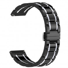 Curea ceramica, compatibila Samsung Gear 2 Neo, telescoape Quick Release, 22mm, Negru/Alb foto