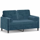 Cumpara ieftin Canapea cu 2 locuri cu pernute, albastru, 120 cm, catifea