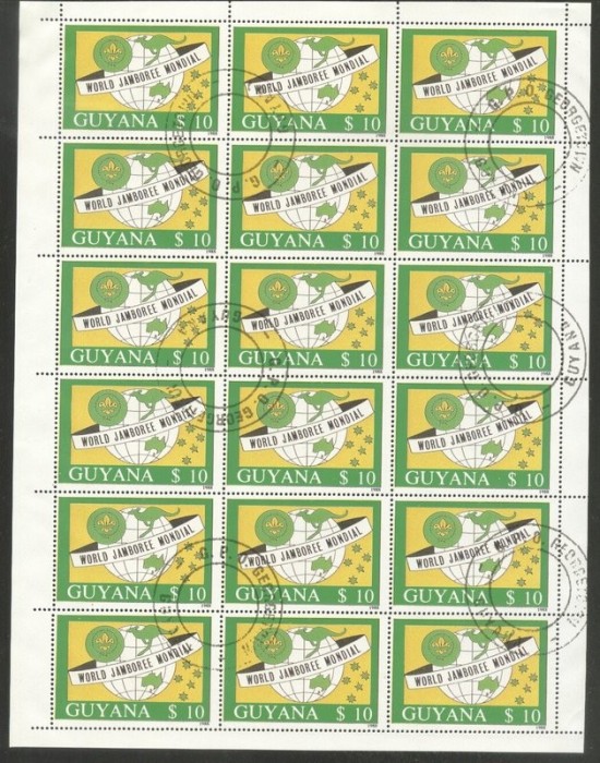 Guyana 1989 Scout, World jamboree, full sheet of 18, Mi. used V.002