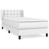 Cumpara ieftin Pat box spring cu saltea, alb, 90x190 cm, piele ecologica