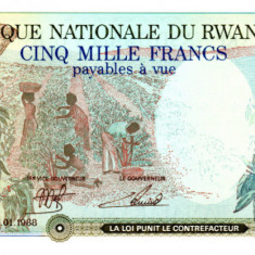 Rwanda 5000 Francs 1988 UNC, semnatura Habimana-Ruzindana, clasor A1