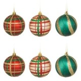 Set Globuri de Craciun Rosii Verzi Bej Carouri cu Glitter, CMCLASS