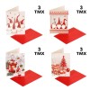 Set 12 Felicitari Craciun cu Plic, 12x17cm, Modele Diverse cu Gnome, Glitter &amp; Folie Rosie, Hartie Calitate, Ocazie Craciun