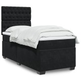Gossi pat box spring cu saltea, negru, 90x200 cm, catifea