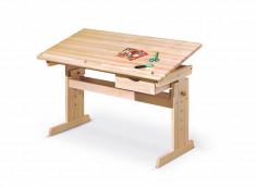 Masa de birou pentru copii, din lemn de pin Julia Natural, L109xl55xH63-96 cm foto