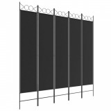 Paravan de cameră cu 5 panouri, negru, 200x200 cm, textil
