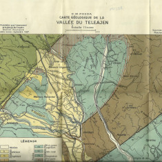 Harta / Litografie geologică VALEA TELEAJEN / PRAHOVA 1927 - 17 / 35 cm.