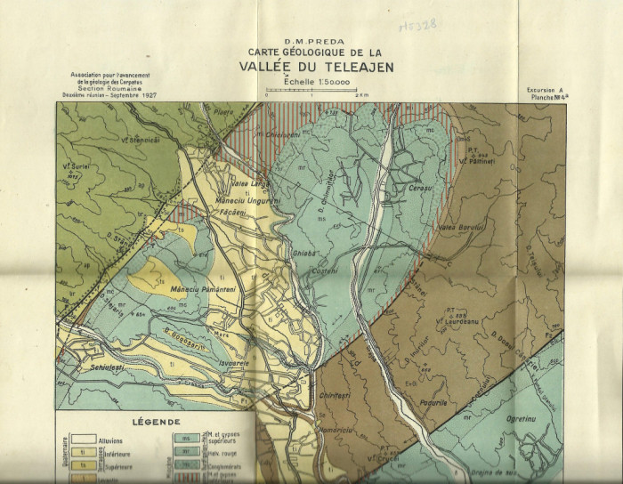 Harta / Litografie geologică VALEA TELEAJEN / PRAHOVA 1927 - 17 / 35 cm.