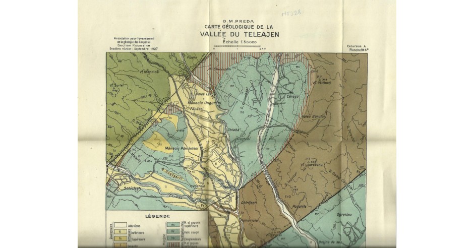 Harta / Litografie geologică VALEA TELEAJEN / PRAHOVA 1927 - 17 / 35 cm ...