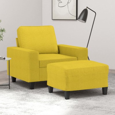 vidaXL Fotoliu canapea cu taburet, galben deschis, 60 cm, textil foto