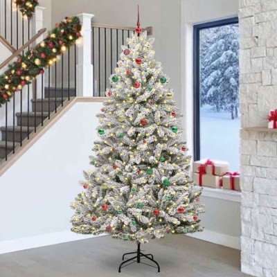 vidaXL Brad de Crăciun artificial Verde și alb 240 cm PVC și Metal 3395774 foto