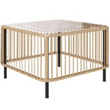 Outsunny Masă de grădină din Polyrattan, 65 x 65 x 43 cm, masă laterală rezistentă la intemperii, pătrată, cu blat din sticlă, lemn natural | Aosom Ro