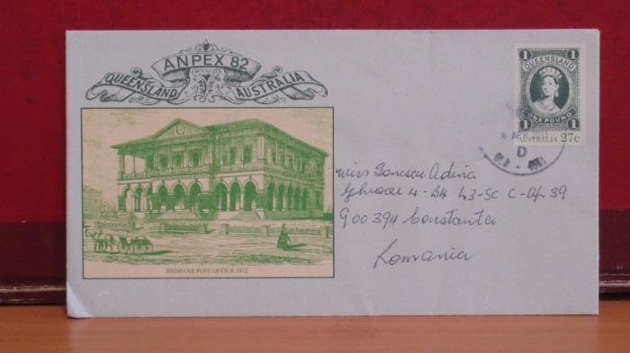 AUSTRALIA , QUEENSLAND - PLIC COMEMORATIV, ANPEX 82 - BRISBANE POST OFFICE 1872