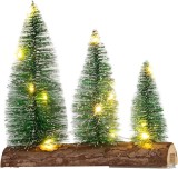 Decoratiune de Craciun cu 3 brazi si 12 LED alb cald, 20x5x20 cm