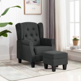 vidaXL Fotoliu cu taburet pentru picioare, gri &icirc;nchis, material textil