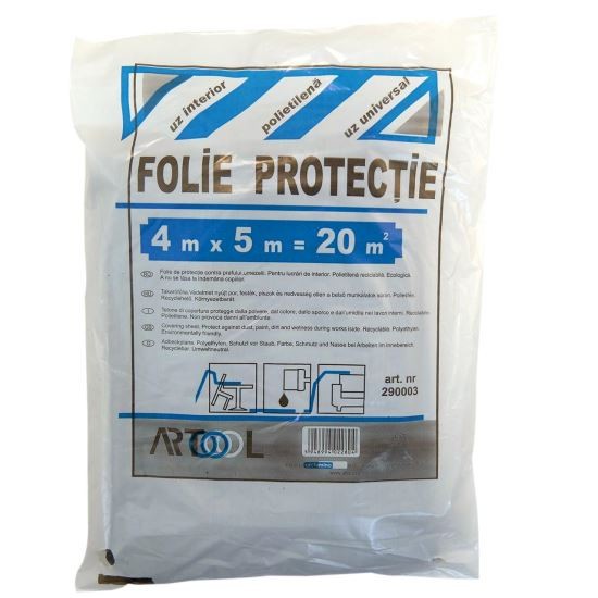 Folie acoperire/protectie 4x5 m, 20 mp, LDPE, 40 microni, ARTOOL GartenVIP DiyLine