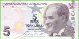 TURCIA █ bancnota █ 5 Lira █ 2009 █ P-222g █ Serie G █ UNC █ necirculata