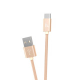 Cumpara ieftin Cablu prevazut cu conectori USB tata si USB tip C tata, Hoco X2 Knitted, 2.4A, lungime 1m, auriu