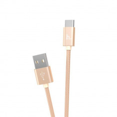 Cablu prevazut cu conectori USB tata si USB tip C tata, Hoco X2 Knitted, 2.4A, lungime 1m, auriu