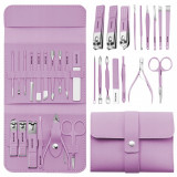 Set Manichiura si Pedichiura 16-in-1 cu plic din piele ecologica, model &quot;MANI-CUT PINK&quot;, culoare Roz, AVEX