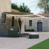Cumpara ieftin Copertină retractabilă manual cu LED, crem, 600x300 cm