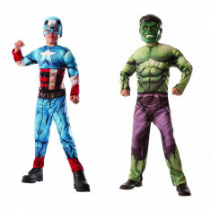 Costum reversibil 2 in 1 Hulk si Captain America cu muschi Deluxe, Marvel, M, 5 - 7 ani foto