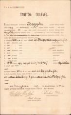 A1329 Certificat de salarizare &icirc;nvățător, școala din Tomnatic, județul Timiș, 1897