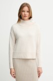 OUI pulover din amestec de lana femei, culoarea bej, cu turtleneck, 89178