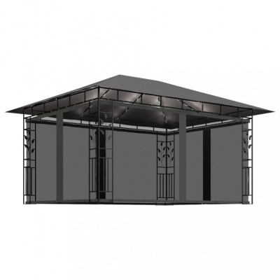 Pavilion cu plasa anti-tantari&amp;amp;lumini LED, antracit, 4x3x2,73 m foto