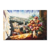 Tablou pictat manual living - Peisaj citadin, o zi minunata - 100x70cm pictura ulei pe panza in cutit efect 3D, Magistral!