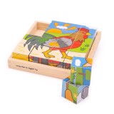 Puzzle cubic - Animalute de la ferma PlayLearn Toys, BigJigs Toys