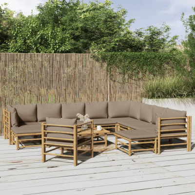 vidaXL Set mobilier de grădină cu perne gri taupe, 12 piese, bambus foto