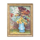 Tablou celebru inramat pictat manual, Flori in vaza albastra - 45x35cm ulei pe panza reproducere Vincent van Gogh