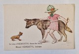 FETITA CU CATELUL , CARTE POSTALA DE RECLAMA LA MEDICAMENTELE &#039; HEMOSTYL &#039; SI &#039; HEPAMOXIL &#039; , TEXT IN ROMANA SI FRANCEZA , INTERBELICA