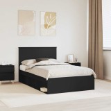 Cumpara ieftin Cadru de pat cu headboard Negru 120 x 200 cm Lemn de pin masiv