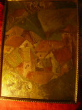 Tablou vechi - Sat de munte - ulei pe carton , dim.38x28cm, Scene gen, Altul