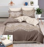 Cumpara ieftin Lenjerie Pat Bumbac 6 Piese Cu Elastic Bej Maro 180x200 cm